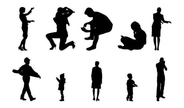 Vektor Silhouetten Umrisse Von Menschen Konturzeichnung Menschen Silhouette Icon Set — Stockvektor