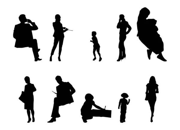 Vektor Silhouetten Umrisse Von Menschen Konturzeichnung Menschen Silhouette Icon Set — Stockvektor