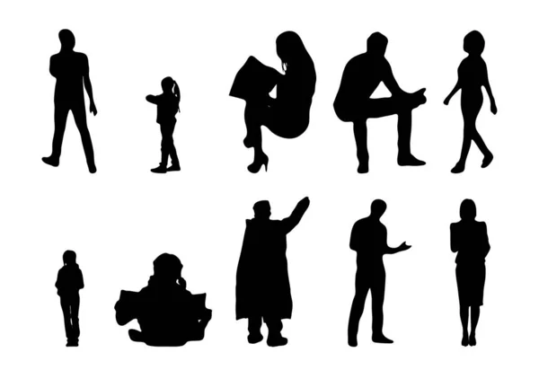 Silhouettes Vectorielles Silhouettes Esquissées Personnes Dessin Contour Silhouette Personnes Icône — Image vectorielle