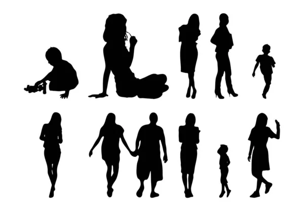 Silhouettes Vectorielles Silhouettes Esquissées Personnes Dessin Contour Silhouette Personnes Icône — Image vectorielle