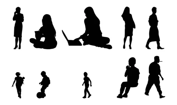 Silhouettes Vectorielles Silhouettes Esquissées Personnes Dessin Contour Silhouette Personnes Icône — Image vectorielle