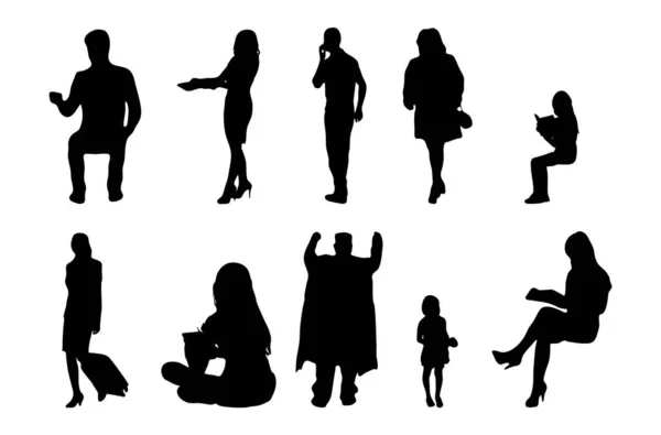 Silhouettes Vectorielles Silhouettes Esquissées Personnes Dessin Contour Silhouette Personnes Icône — Image vectorielle