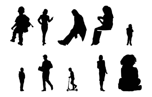 Vector Silhouettes Outline Silhouettes People Contour Drawing People Silhouette Icon — Stock Vector