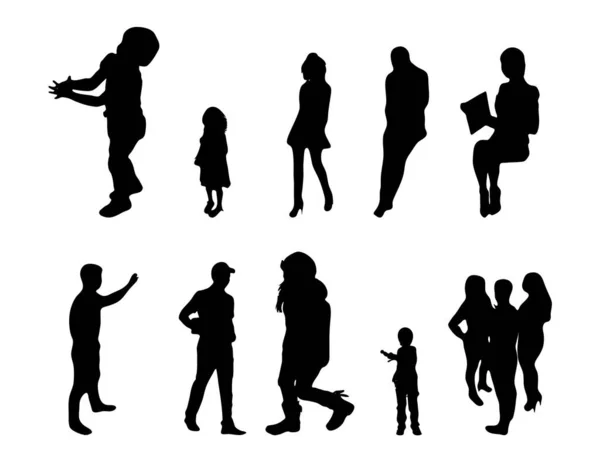 Vector Silhouetten Overzicht Silhouetten Van Mensen Contourtekening Personensilhouet Icoon Set — Stockvector