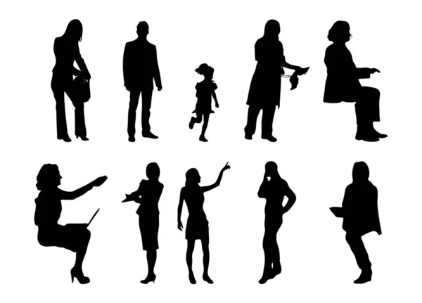 Vektor Silhouetten Umrisse Von Menschen Konturzeichnung Menschen Silhouette Icon Set — Stockvektor