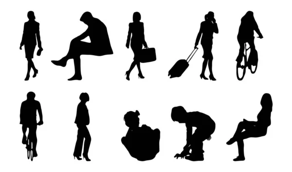 Silhouettes Vectorielles Silhouettes Esquissées Personnes Dessin Contour Silhouette Personnes Icône — Image vectorielle