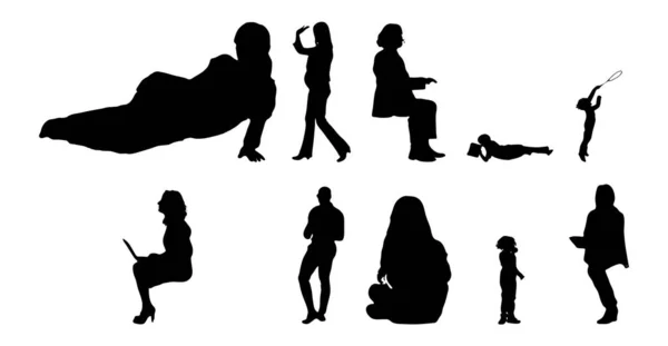 Vektor Silhouetten Umrisse Von Menschen Konturzeichnung Menschen Silhouette Icon Set — Stockvektor