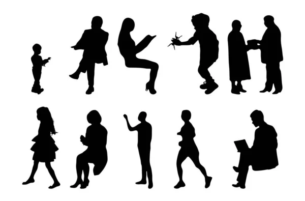 Vektor Silhouetten Umrisse Von Menschen Konturzeichnung Menschen Silhouette Icon Set — Stockvektor