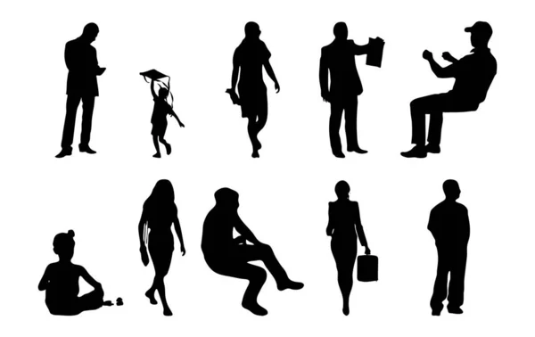 Vektor Silhouetten Umrisse Von Menschen Konturzeichnung Menschen Silhouette Icon Set — Stockvektor