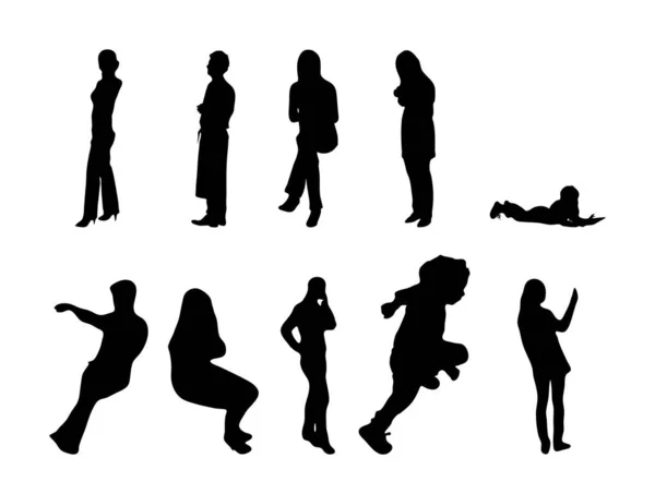 Vektor Silhouetten Umrisse Von Menschen Konturzeichnung Menschen Silhouette Icon Set — Stockvektor