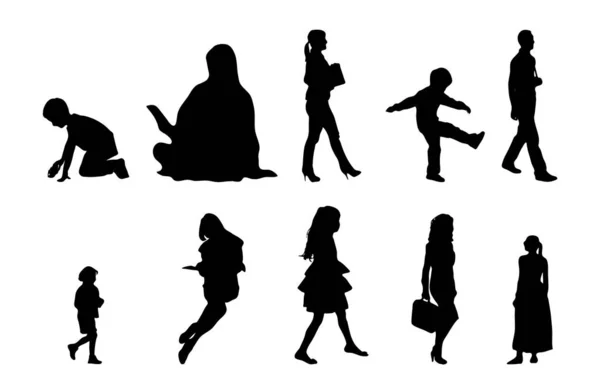 Vektor Silhouetten Umrisse Von Menschen Konturzeichnung Menschen Silhouette Icon Set — Stockvektor