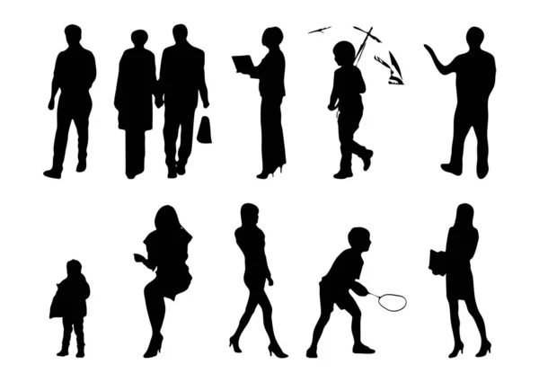 Vector Silhouetten Overzicht Silhouetten Van Mensen Contourtekening Personensilhouet Icoon Set — Stockvector