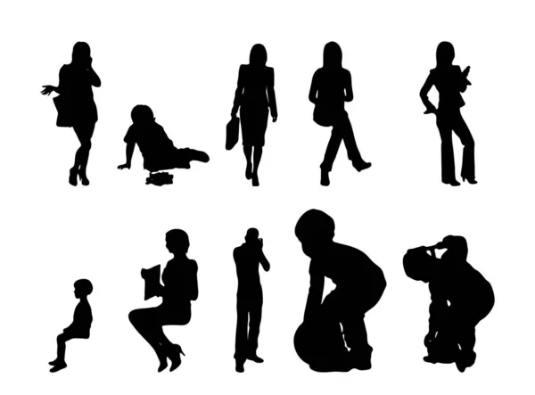 Silhouettes Vectorielles Silhouettes Esquissées Personnes Dessin Contour Silhouette Personnes Icône — Image vectorielle