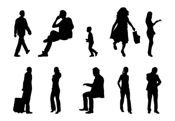 Vektor Silhouetten Umrisse Von Menschen Konturzeichnung Menschen Silhouette Icon Set — Stockvektor