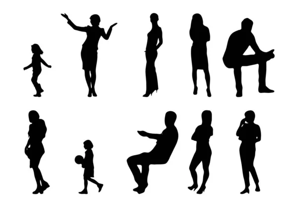 Vektor Silhouetten Umrisse Von Menschen Konturzeichnung Menschen Silhouette Icon Set — Stockvektor