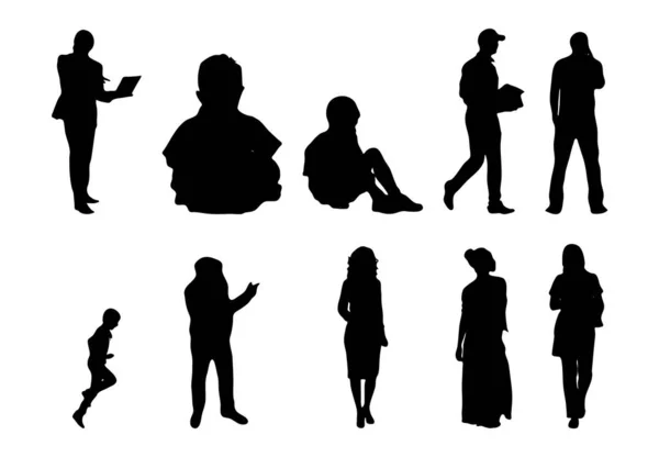 Vektor Silhouetten Umrisse Von Menschen Konturzeichnung Menschen Silhouette Icon Set — Stockvektor