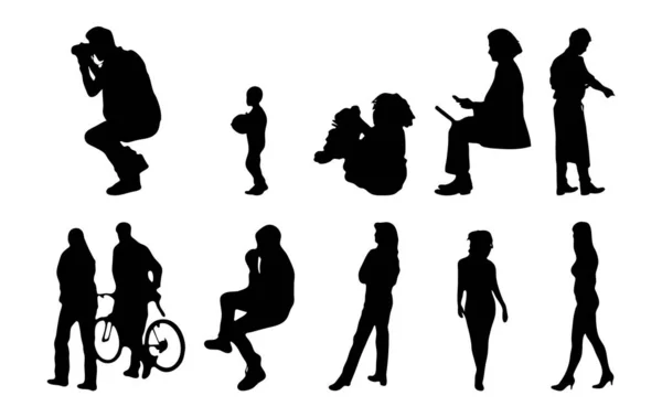 Vektor Silhouetten Umrisse Von Menschen Konturzeichnung Menschen Silhouette Icon Set — Stockvektor