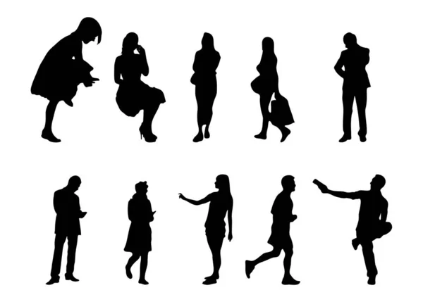 Vector Silhouetten Overzicht Silhouetten Van Mensen Contourtekening Personensilhouet Icoon Set — Stockvector