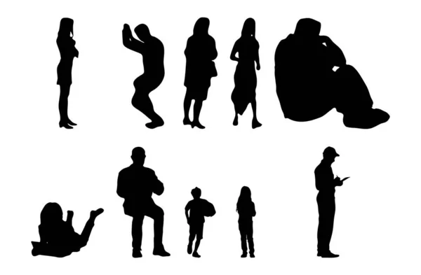 Vektor Silhouetten Umrisse Von Menschen Konturzeichnung Menschen Silhouette Icon Set — Stockvektor