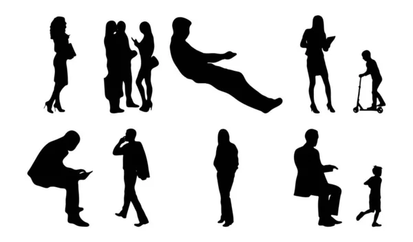 Silhouettes Vectorielles Silhouettes Esquissées Personnes Dessin Contour Silhouette Personnes Icône — Image vectorielle