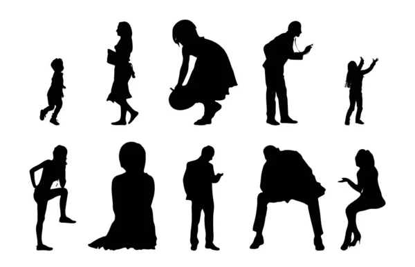 Silhouettes Vectorielles Silhouettes Esquissées Personnes Dessin Contour Silhouette Personnes Icône — Image vectorielle