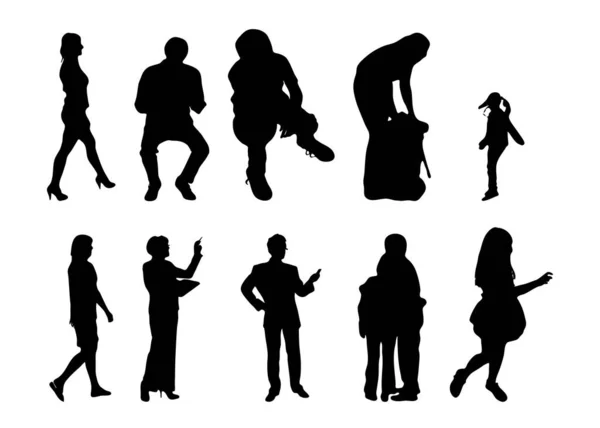 Vektor Silhouetten Umrisse Von Menschen Konturzeichnung Menschen Silhouette Icon Set — Stockvektor