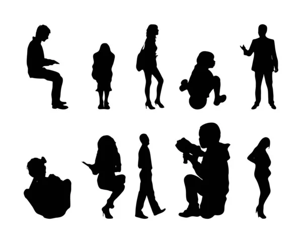 Vektor Silhouetten Umrisse Von Menschen Konturzeichnung Menschen Silhouette Icon Set — Stockvektor