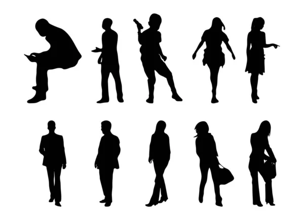 Vector Silhouetten Overzicht Silhouetten Van Mensen Contourtekening Personensilhouet Icoon Set — Stockvector