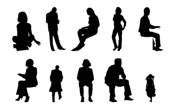 Silhouettes Vectorielles Silhouettes Esquissées Personnes Dessin Contour Silhouette Personnes Icône — Image vectorielle