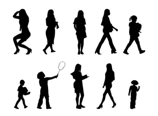 Silhouettes Vectorielles Silhouettes Esquissées Personnes Dessin Contour Silhouette Personnes Icône — Image vectorielle