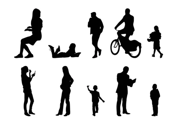 Vector Silhouettes Outline Silhouettes People Contour Drawing People Silhouette Icon — Stock Vector