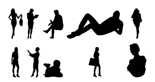 Vektor Silhouetten Umrisse Von Menschen Konturzeichnung Menschen Silhouette Icon Set — Stockvektor