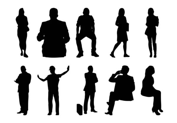 Vektor Silhouetten Umrisse Von Menschen Konturzeichnung Menschen Silhouette Icon Set — Stockvektor