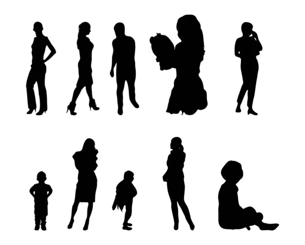 Vector Silhouettes Outline Silhouettes People Contour Drawing People Silhouette Icon — Stock Vector