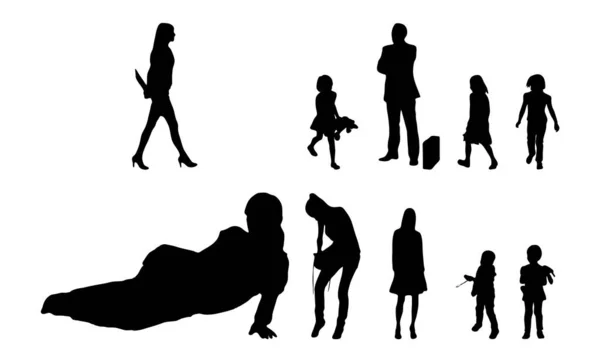 Vektor Silhouetten Umrisse Von Menschen Konturzeichnung Menschen Silhouette Icon Set — Stockvektor