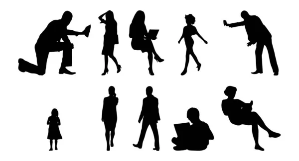 Vektor Silhouetten Umrisse Von Menschen Konturzeichnung Menschen Silhouette Icon Set — Stockvektor