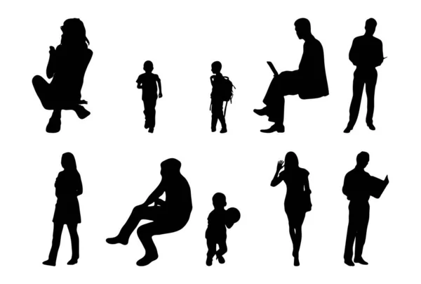 Vector Silhouetten Overzicht Silhouetten Van Mensen Contourtekening Personensilhouet Icoon Set — Stockvector