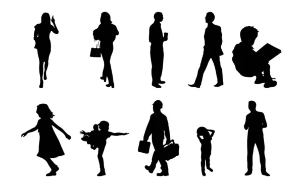 Vector Silhouetten Overzicht Silhouetten Van Mensen Contourtekening Personensilhouet Icoon Set — Stockvector