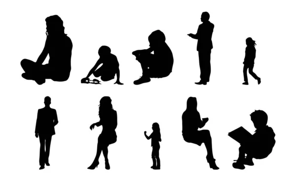 Vektor Silhouetten Umrisse Von Menschen Konturzeichnung Menschen Silhouette Icon Set — Stockvektor