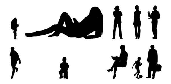 Silhouettes Vectorielles Silhouettes Esquissées Personnes Dessin Contour Silhouette Personnes Icône — Image vectorielle