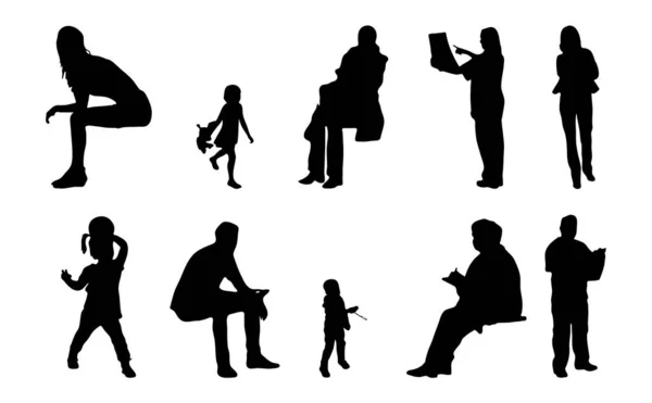 Vektor Silhouetten Umrisse Von Menschen Konturzeichnung Menschen Silhouette Icon Set — Stockvektor