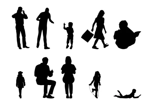 Silhouettes Vectorielles Silhouettes Esquissées Personnes Dessin Contour Silhouette Personnes Icône — Image vectorielle