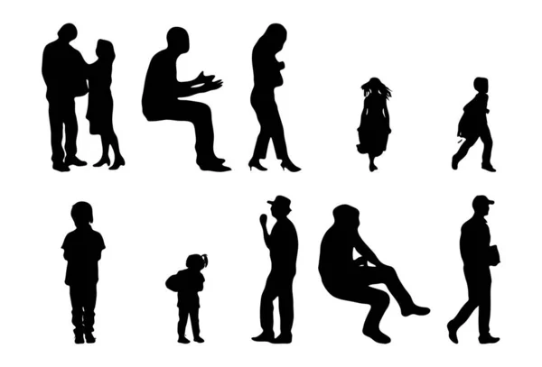 Vektor Silhouetten Umrisse Von Menschen Konturzeichnung Menschen Silhouette Icon Set — Stockvektor