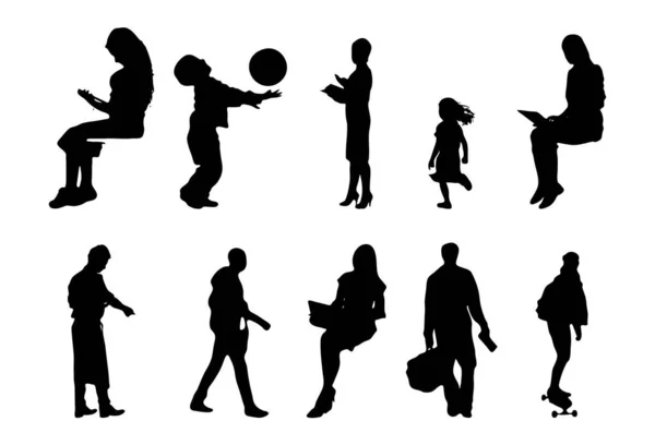 Vektor Silhouetten Umrisse Von Menschen Konturzeichnung Menschen Silhouette Icon Set — Stockvektor