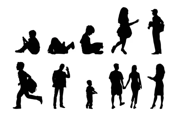 Vektor Silhouetten Umrisse Von Menschen Konturzeichnung Menschen Silhouette Icon Set — Stockvektor