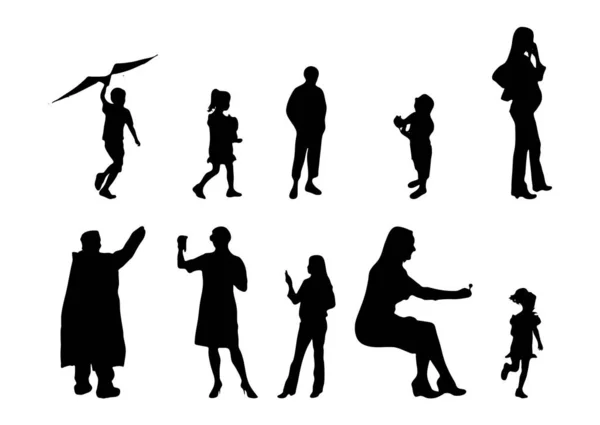 Vektor Silhouetten Umrisse Von Menschen Konturzeichnung Menschen Silhouette Icon Set — Stockvektor