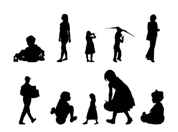 Vektor Silhouetten Umrisse Von Menschen Konturzeichnung Menschen Silhouette Icon Set — Stockvektor