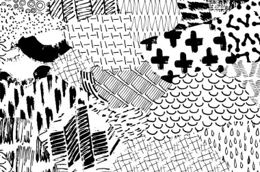 Vektör deseni. Fırça darbeleriyle soyut arkaplan. Tek renkli el çizimi doku. Modern grafik tasarımı. El çizimi çizgili..