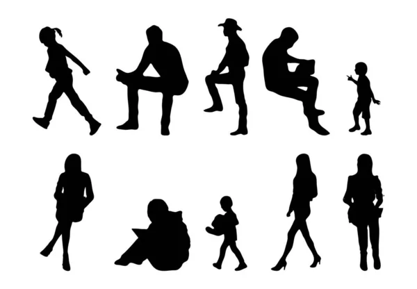 Vektor Silhouetten Umrisse Von Menschen Konturzeichnung Menschen Silhouette Icon Set — Stockvektor