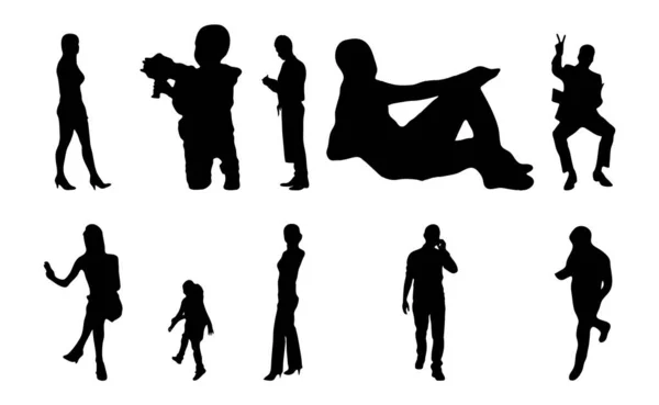 Silhouettes Vectorielles Silhouettes Esquissées Personnes Dessin Contour Silhouette Personnes Icône — Image vectorielle